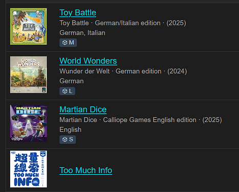 Latest acquisitions: Toy Battle, World Wonders, Martian Dice Reprint and a party game I don't have a lot of Info about